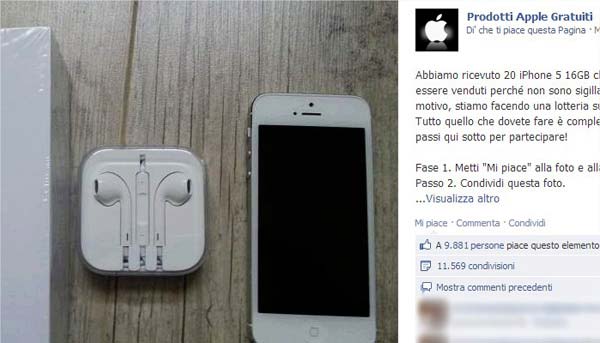 Truffa iPhone Facebook