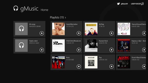 gMusic, Google Play Music per Windows 8