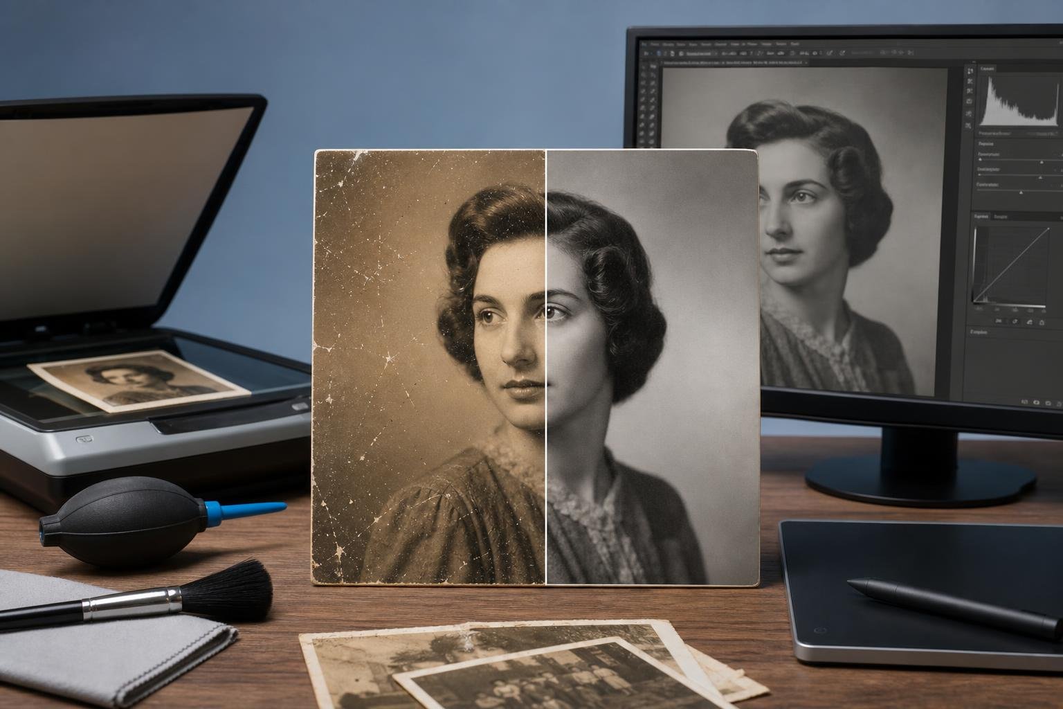 Come restaurare fotografie d’epoca digitalizzate eliminando graffi, polvere e dominanti di colore